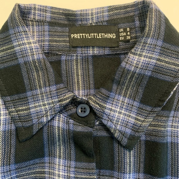 PrettyLittleThing Midnight Blue Checked Oversized Button Down Shirt - Picture 4 of 4